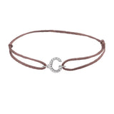 Diamond initial c silk bracelet in 14K white gold on brown silk