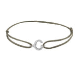 Diamond initial c silk bracelet in 14K white gold on olive silk