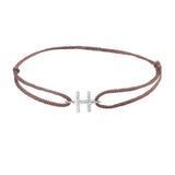 Diamond initial h silk bracelet in 14K white gold on brown silk