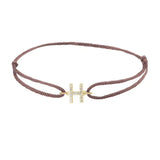 Diamond initial h silk bracelet in 14K yellow gold on brown silk