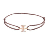 Diamond initial i silk bracelet in 14K rose gold on brown silk
