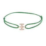 Diamond initial i silk bracelet in 14K rose gold on emerald silk