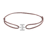 Diamond initial i silk bracelet in 14K white gold on brown silk