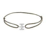 Diamond initial i silk bracelet in 14K white gold on olive silk
