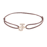 Diamond initial j silk bracelet in 14K rose gold on brown silk
