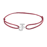 Diamond initial j silk bracelet in 14K white gold on burgundy silk