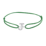 Diamond initial j silk bracelet in 14K white gold on emerald silk