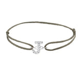 Diamond initial j silk bracelet in 14K white gold on olive silk