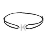 Diamond initial k silk bracelet in 14K white gold on black silk