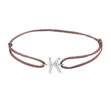 Diamond initial k silk bracelet in 14K white gold on brown silk
