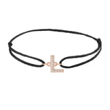 Diamond initial l silk bracelet in 14K rose gold on black silk