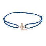 Diamond initial l silk bracelet in 14K rose gold on blue silk