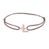 Diamond initial l silk bracelet in 14K rose gold on brown silk