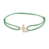 Diamond initial l silk bracelet in 14K rose gold on emerald silk