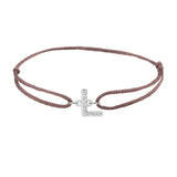 Diamond initial l silk bracelet in 14K white gold on brown silk