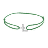 Diamond initial l silk bracelet in 14K white gold on emerald silk