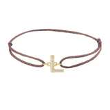 Diamond initial l silk bracelet in 14K yellow gold on brown silk