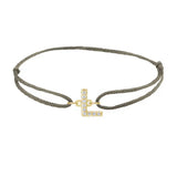 Diamond initial l silk bracelet in 14K yellow gold on olive silk