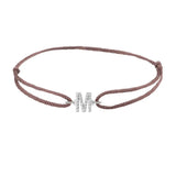 Diamond initial m silk bracelet in 14K white gold on brown silk