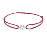 Diamond initial m silk bracelet in 14K white gold on burgundy silk