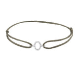 Diamond initial o silk bracelet in 14K white gold on olive silk