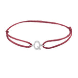 Diamond initial q silk bracelet in 14K white gold on burgundy silk