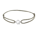 Diamond initial q silk bracelet in 14K white gold on olive silk