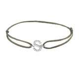 Diamond initial s silk bracelet in 14K white gold on olive silk