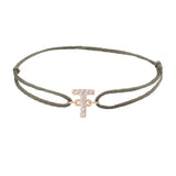 Diamond initial t silk bracelet in 14K rose gold on olive silk