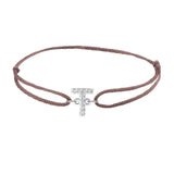 Diamond initial t silk bracelet in 14K white gold on brown silk