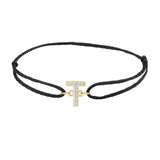 Diamond initial t silk bracelet in 14K yellow gold on black silk