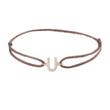 Diamond initial u silk bracelet in 14K rose gold on brown silk