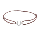 Diamond initial u silk bracelet in 14K white gold on brown silk