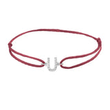 Diamond initial u silk bracelet in 14K white gold on burgundy silk