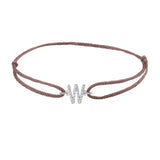 Diamond initial w silk bracelet in 14K white gold on brown silk