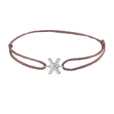 Diamond initial x silk bracelet in 14K white gold on brown silk