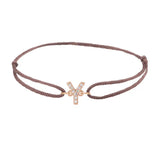 Diamond initial y silk bracelet in 14K rose gold on brown silk