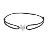 Diamond initial y silk bracelet in 14K white gold on black silk