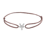 Diamond initial y silk bracelet in 14K white gold on brown silk