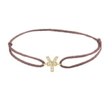 Diamond initial y silk bracelet in 14K yellow gold on brown silk