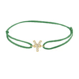 Diamond initial y silk bracelet in 14K yellow gold on emerald silk
