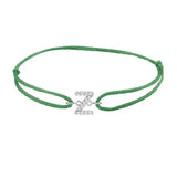 Diamond initial z silk bracelet in 14K white gold on emerald silk