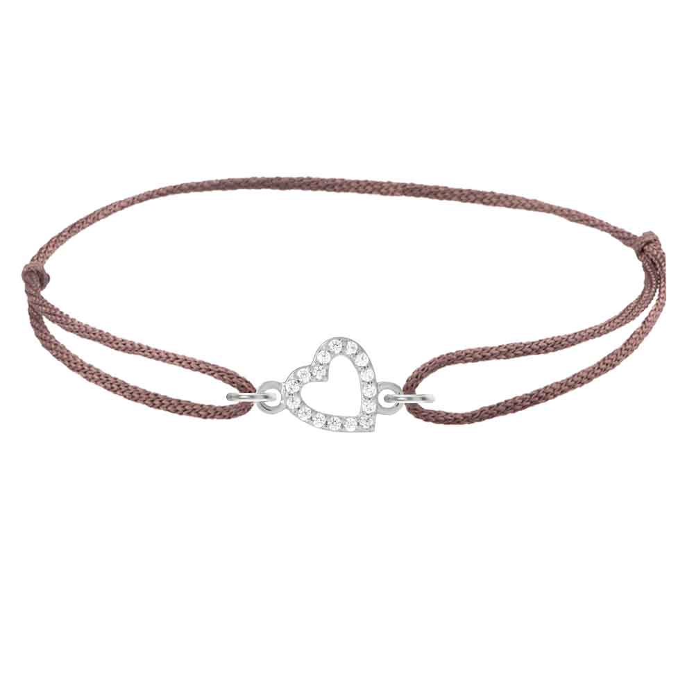 Diamond open heart bracelet on adjustable white gold silk cord