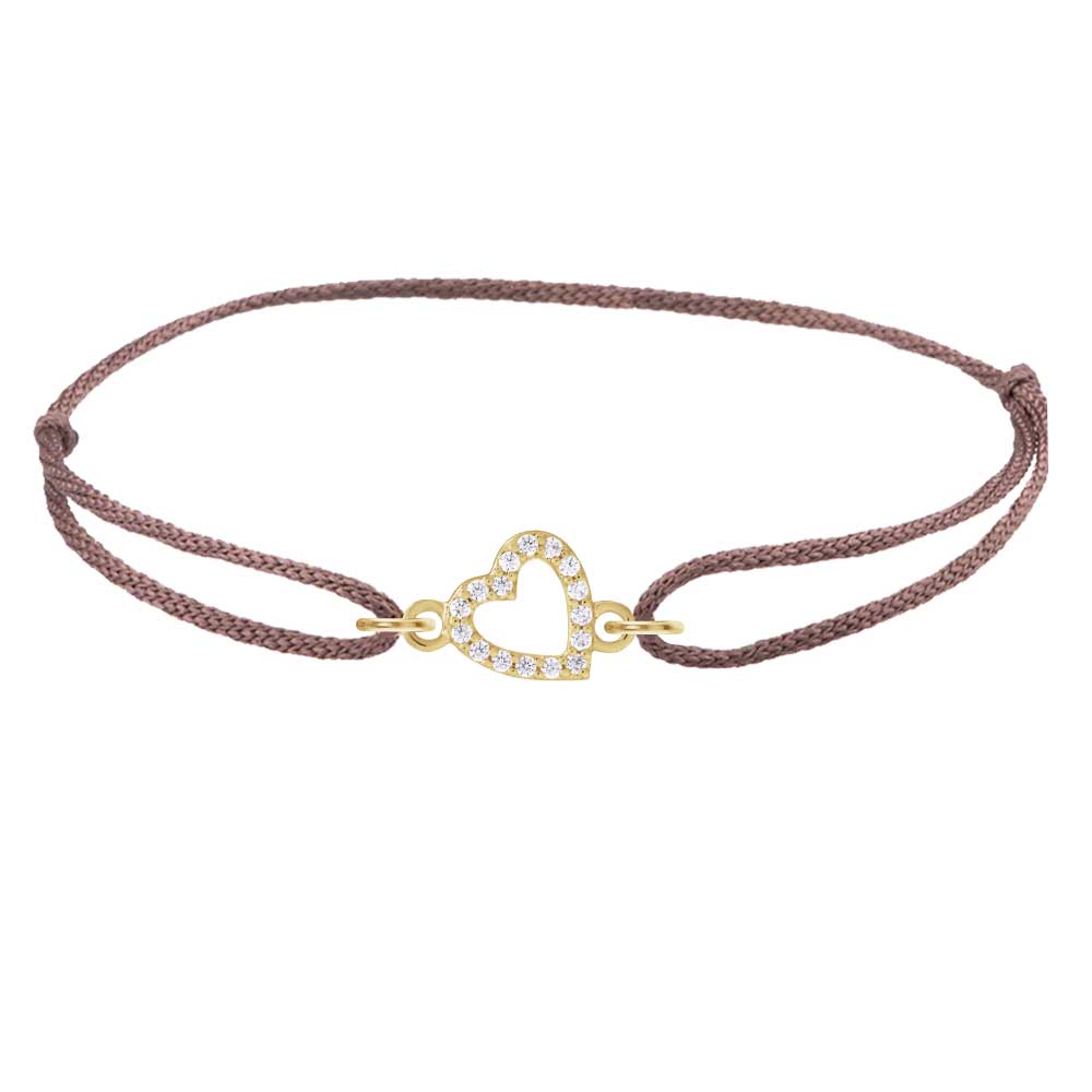 Diamond open heart silk bracelet in 14K yellow gold