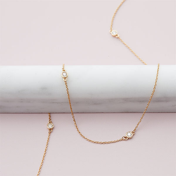 Yellow gold 5 diamond station necklace variant--14K-yellow-gold