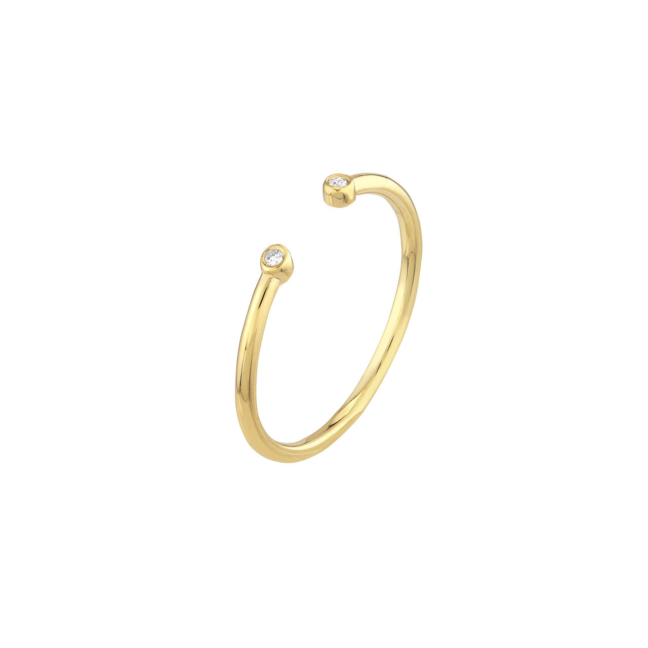 Close-up of .02 CT natural diamond tip on open 14K gold ring, high-polish finish