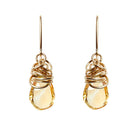 Genuine citrine dangle earrings, warm golden stone in sculpted bezel, front view