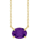 14K gold east-west necklace with oval amethyst birthstone for February