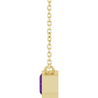 Minimalist necklace with horizontal amethyst setting side view