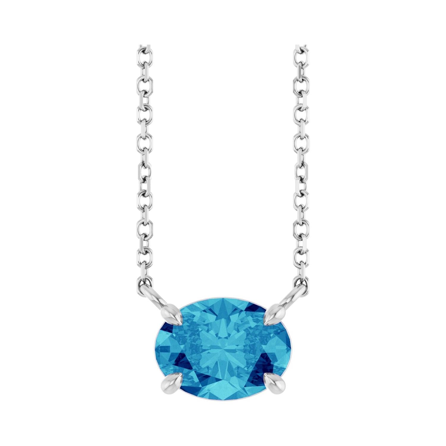 Horizontal zircon gemstone set in prongs on white gold chain